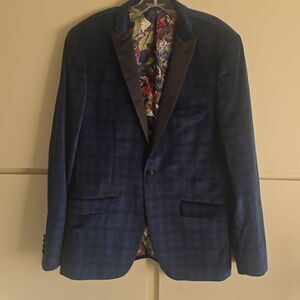 Paisley & Gray Blue/Blk Velvet Plaid  Tuxedo Jkt. NWT, 38 L